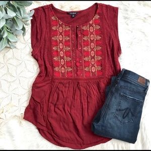 Lucky Brand Embroidered Cap Sleeve tee